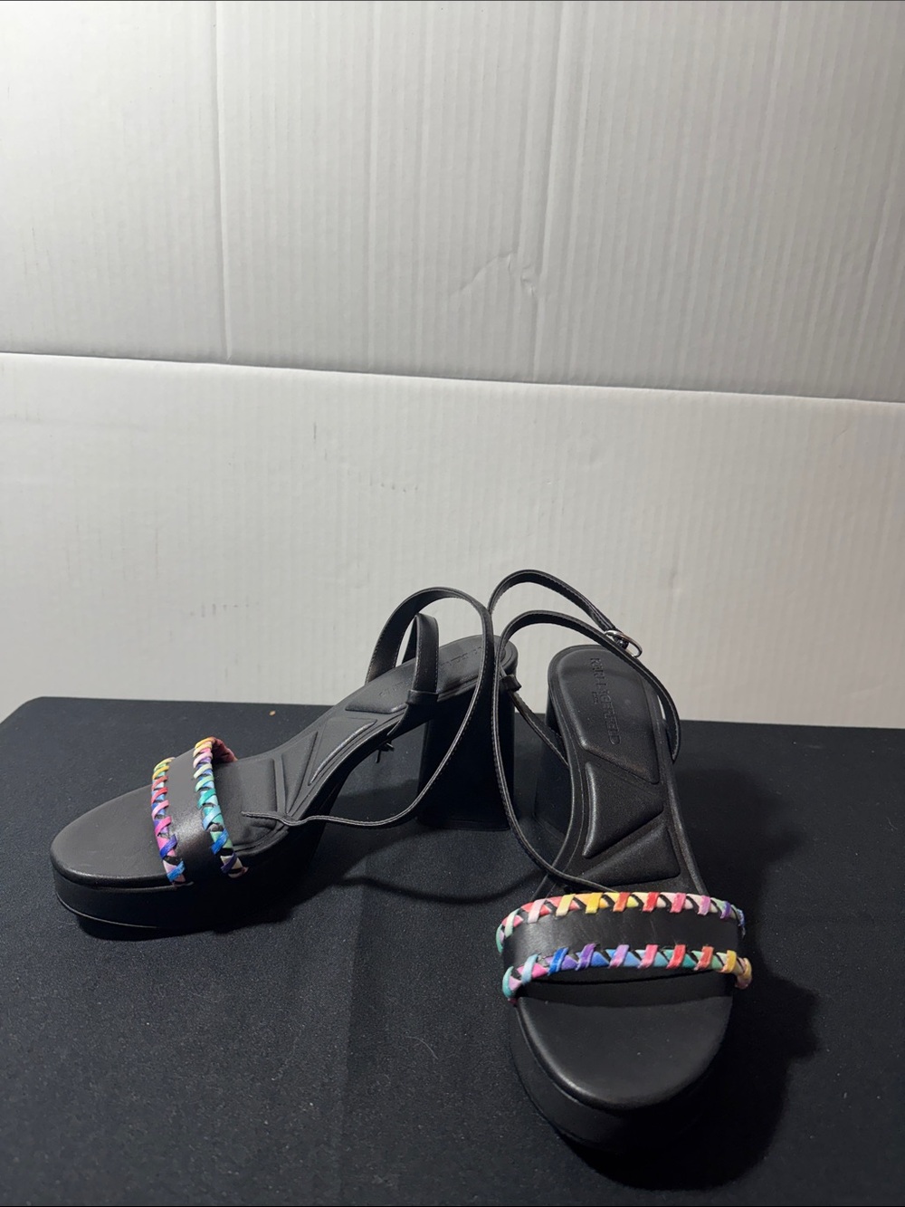 Karl Lagerfeld Black Sandals with Rainbow Braided Straps
